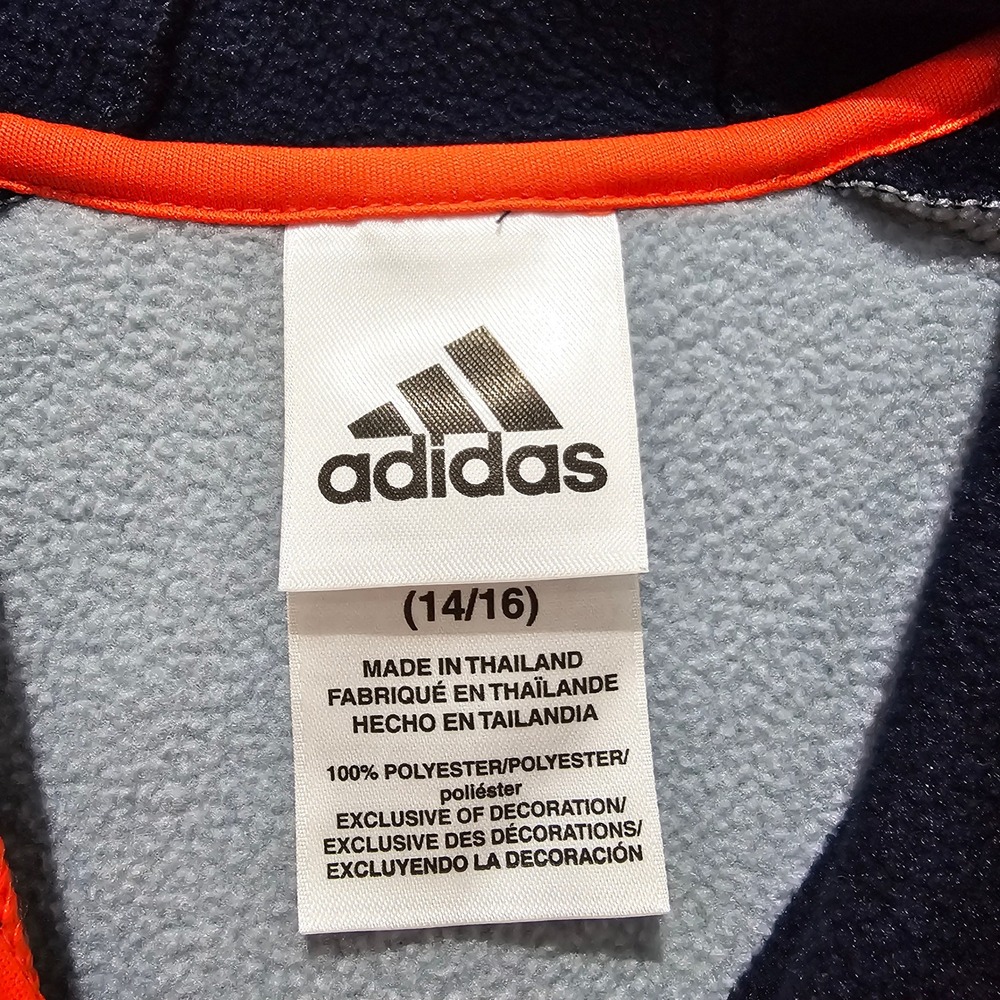 Adidas Boys Size 14/16 Gray Navy Blue Orange Logo Pullover Hoodie Athleticwear - Picture 4 of 7
